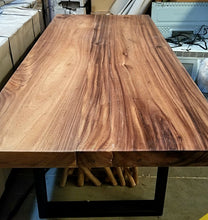 Live Edge Suar Wood Dining Room Table with Coconut Teak Back Chairs