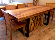 Live Edge Suar Wood Dining Room Table with Coconut Teak Back Chairs