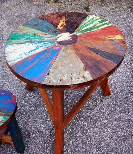 Reclaimed Boat Wood Table with Stool