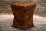 Hourglass Shaped Natural Sectioned Teak Stool