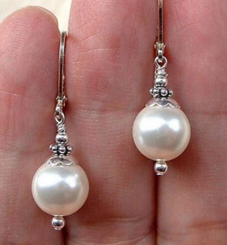 Sterling Silver Bali White South Sea Pearl Earrings